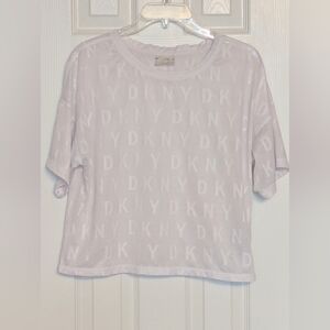 NWOT DKNY Sport Women's (Size Small) Cropped Mesh Lightweight White Logo T-Shirt